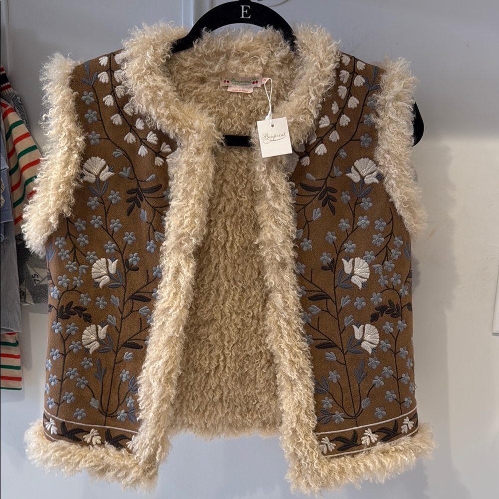 Bonpoint Brown Floral Kids Vest with Faux Fur